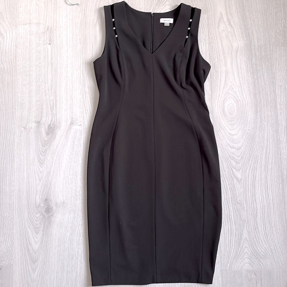 Calvin Klein Black Sleeveless Dress with Pearl embellishment.   Size 12